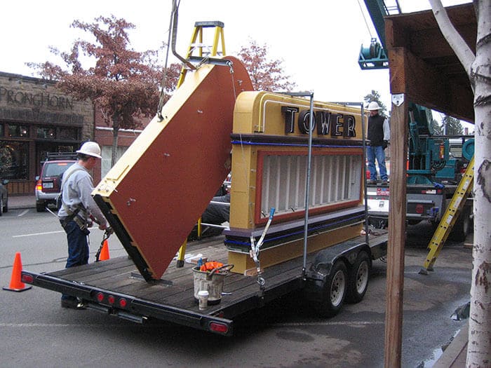 marquee getting delivered to tower theatre