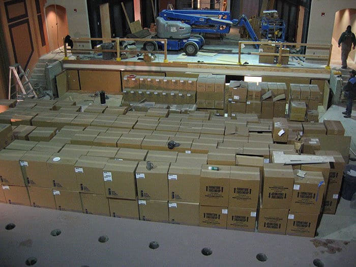 many boxes of seats in theatre